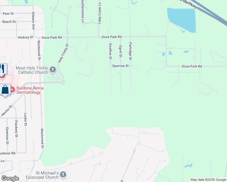 map of restaurants, bars, coffee shops, grocery stores, and more near 266 Egret Street in Covington