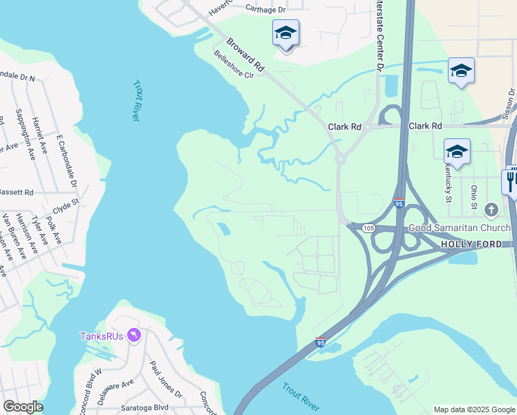 map of restaurants, bars, coffee shops, grocery stores, and more near 1157 Island Point Drive in Jacksonville