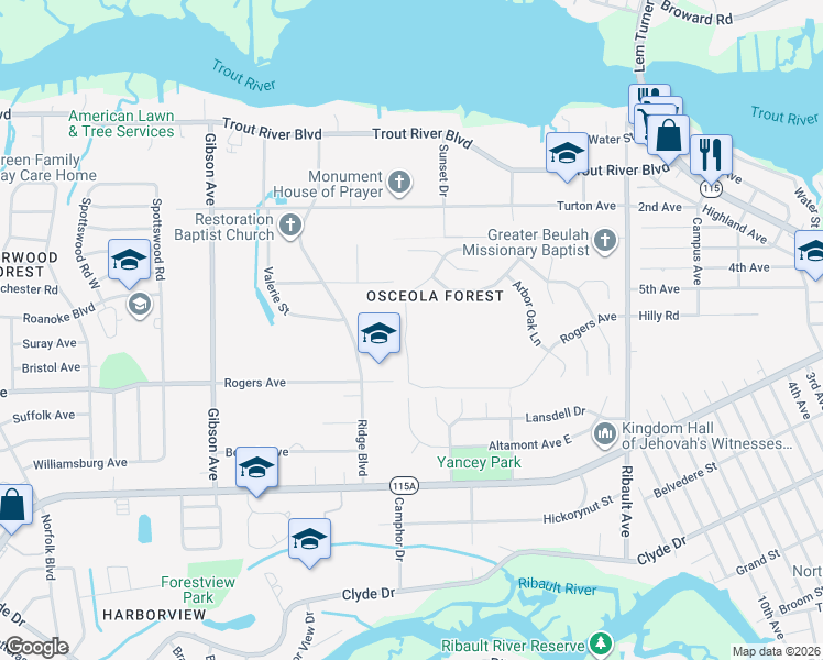 map of restaurants, bars, coffee shops, grocery stores, and more near 3358 Garden Brook Road in Jacksonville