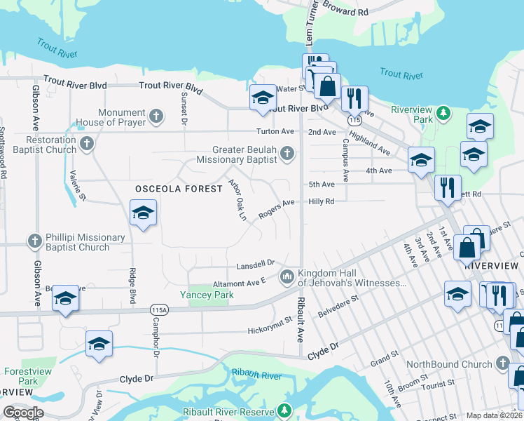 map of restaurants, bars, coffee shops, grocery stores, and more near 9411 Arbor Glen Lane in Jacksonville