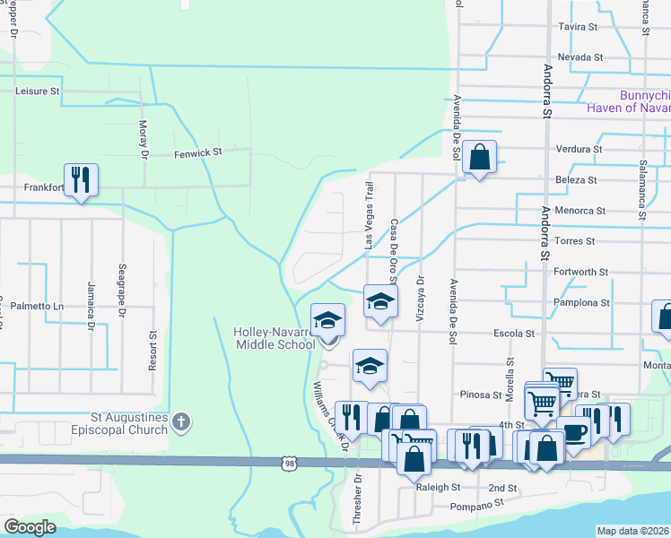 map of restaurants, bars, coffee shops, grocery stores, and more near 2070 Catline Circle in Navarre