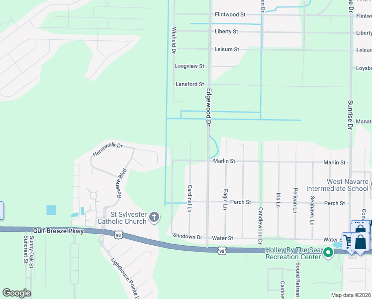 map of restaurants, bars, coffee shops, grocery stores, and more near 2006 Cardinal Lane in Navarre