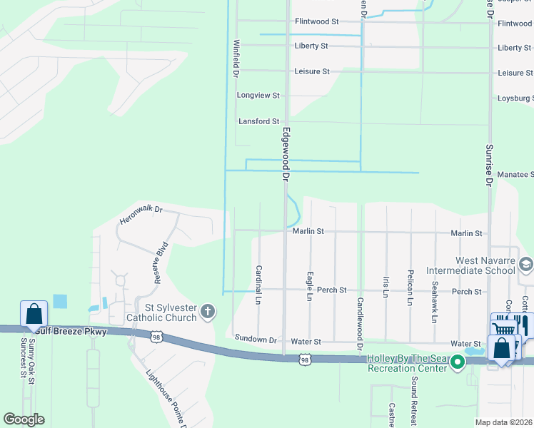 map of restaurants, bars, coffee shops, grocery stores, and more near 2006 Cardinal Lane in Navarre