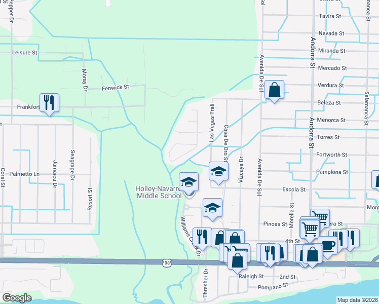 map of restaurants, bars, coffee shops, grocery stores, and more near 2066 Catline Circle in Navarre