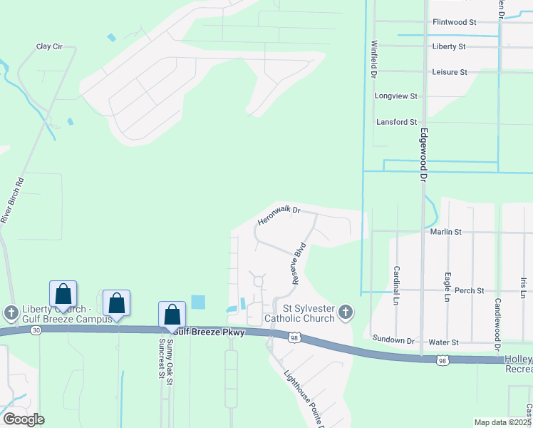map of restaurants, bars, coffee shops, grocery stores, and more near 6355 Heronwalk Drive in Gulf Breeze
