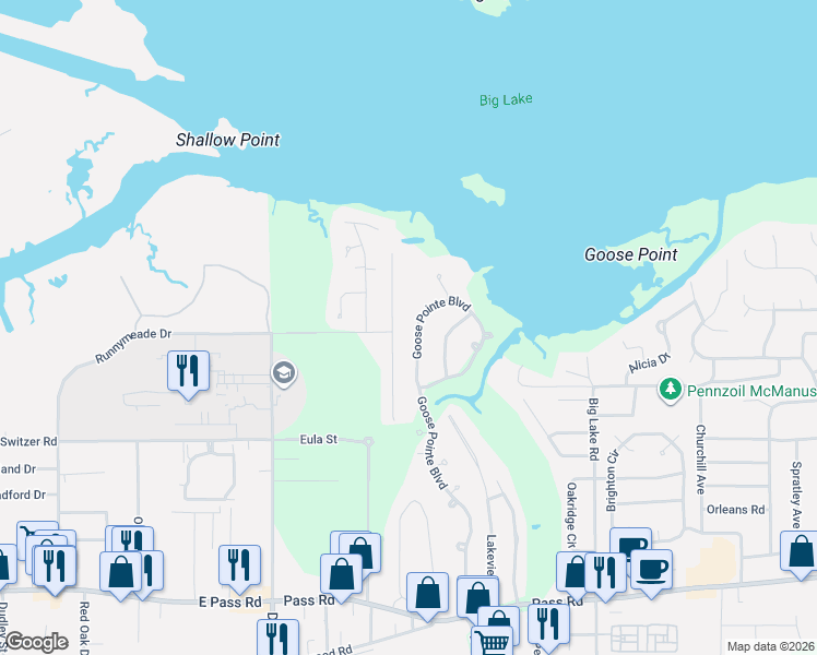 map of restaurants, bars, coffee shops, grocery stores, and more near 403 Goose Pointe Boulevard in Biloxi