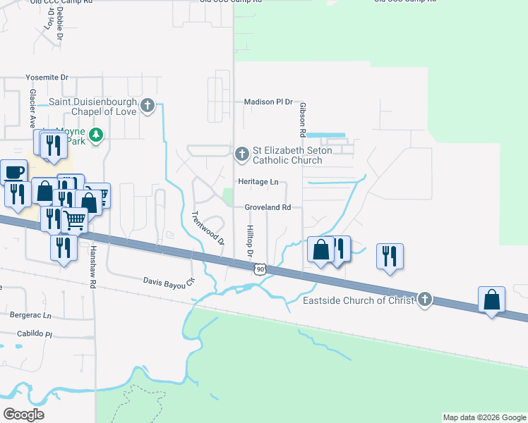 map of restaurants, bars, coffee shops, grocery stores, and more near 4703 Carolyn Drive in Ocean Springs
