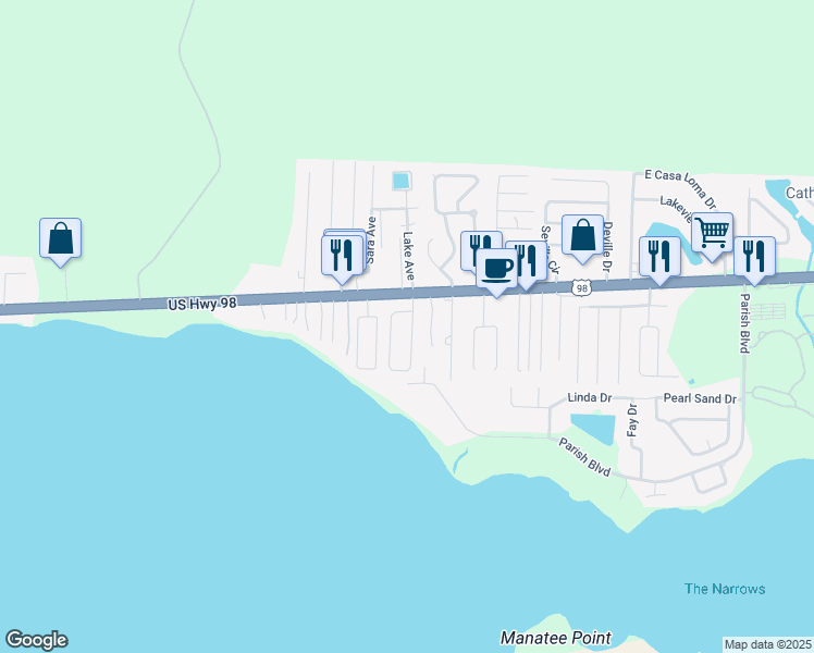 map of restaurants, bars, coffee shops, grocery stores, and more near 482 Sandy Ridge Circle in Mary Esther