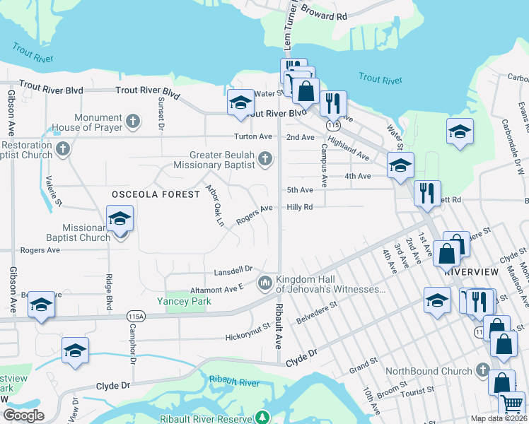 map of restaurants, bars, coffee shops, grocery stores, and more near 9423 Thorn Glen Road in Jacksonville
