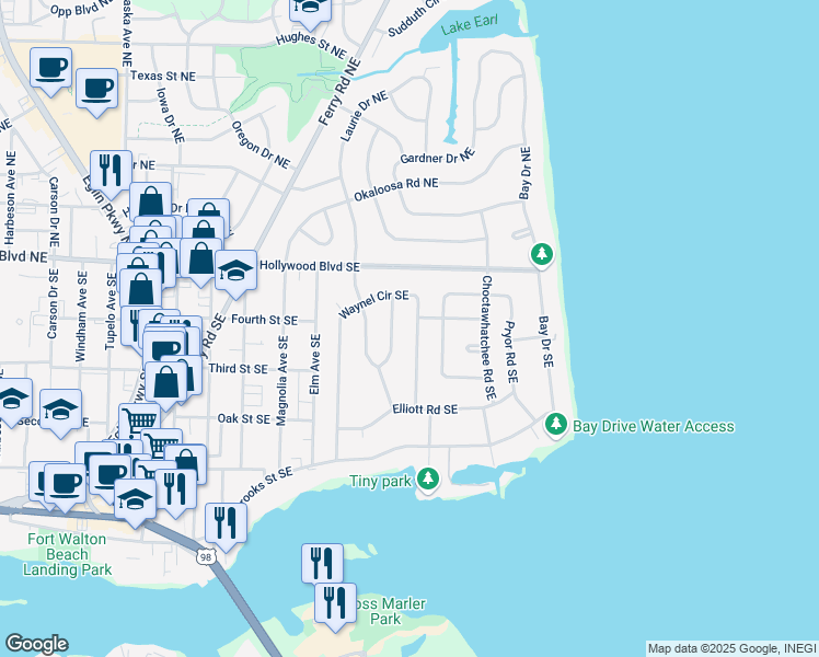 map of restaurants, bars, coffee shops, grocery stores, and more near 20 Waynel Circle Southeast in Fort Walton Beach