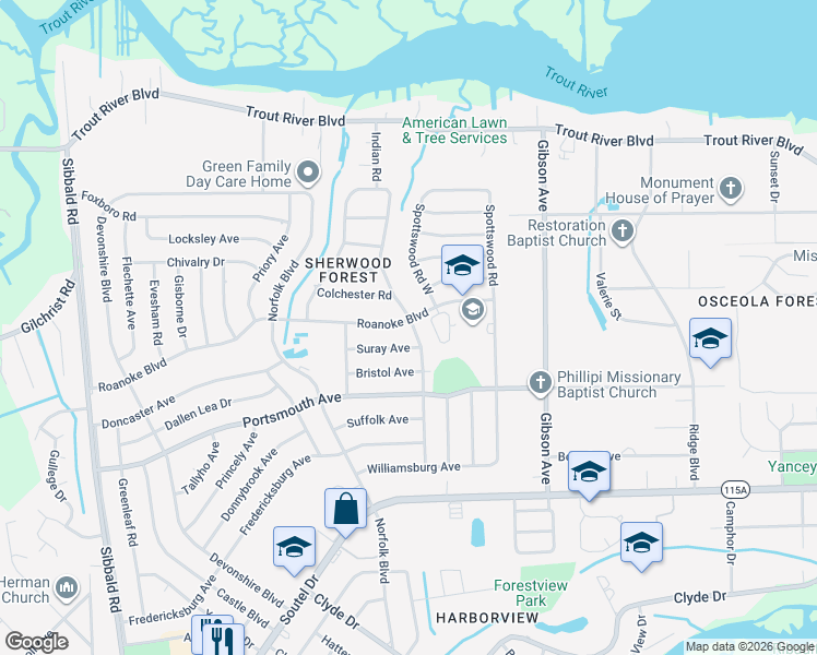 map of restaurants, bars, coffee shops, grocery stores, and more near 4605 Suray Avenue in Jacksonville
