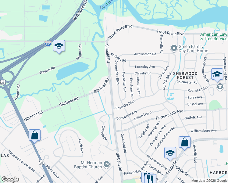 map of restaurants, bars, coffee shops, grocery stores, and more near 9446 Sibbald Road in Jacksonville