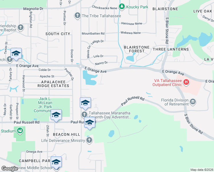 map of restaurants, bars, coffee shops, grocery stores, and more near 2849 Botany Place in Tallahassee