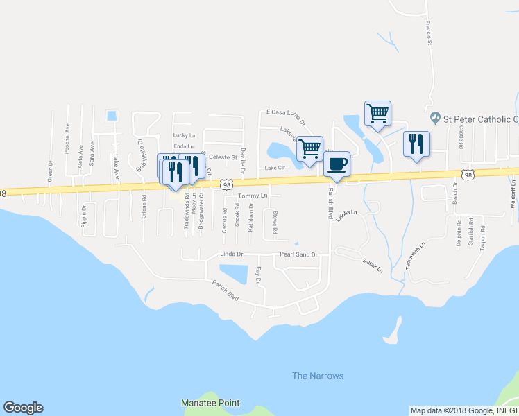 map of restaurants, bars, coffee shops, grocery stores, and more near 50 Stowe Road in Mary Esther