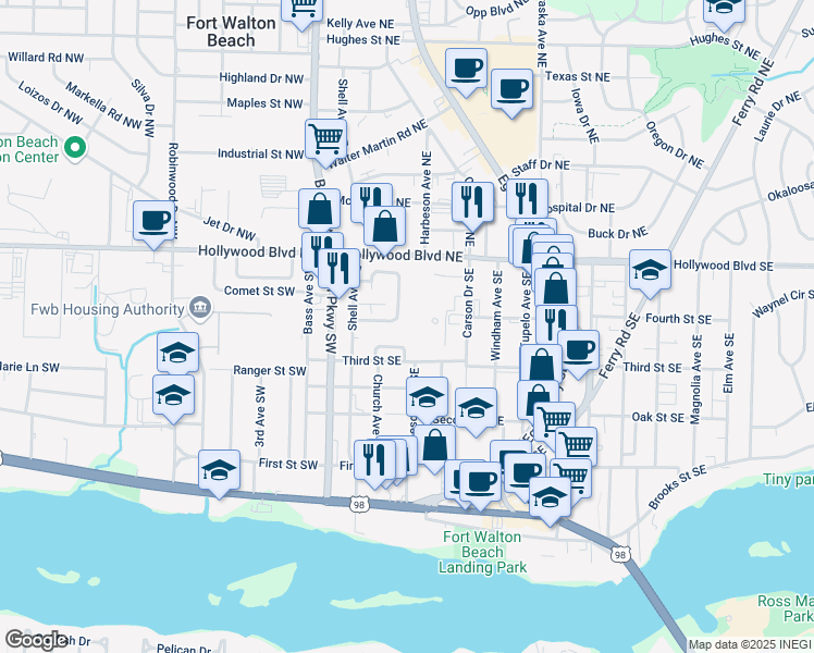 map of restaurants, bars, coffee shops, grocery stores, and more near in Fort Walton Beach