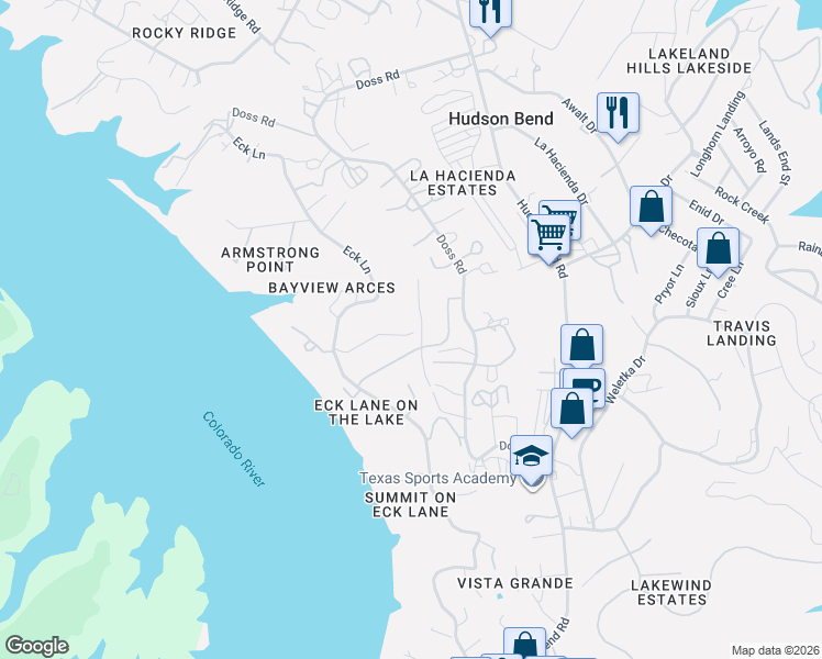 map of restaurants, bars, coffee shops, grocery stores, and more near 4453 Eck Lane in Austin