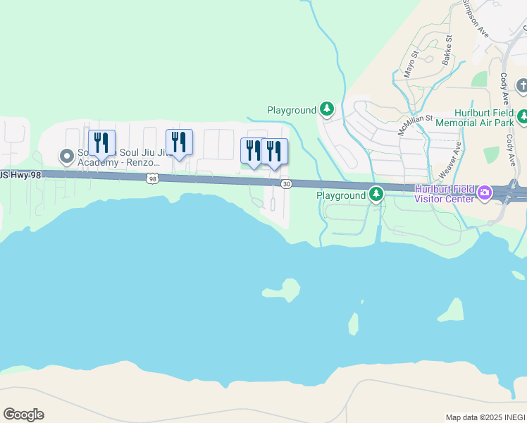 map of restaurants, bars, coffee shops, grocery stores, and more near 10 La Brisa Beach Circle in Mary Esther