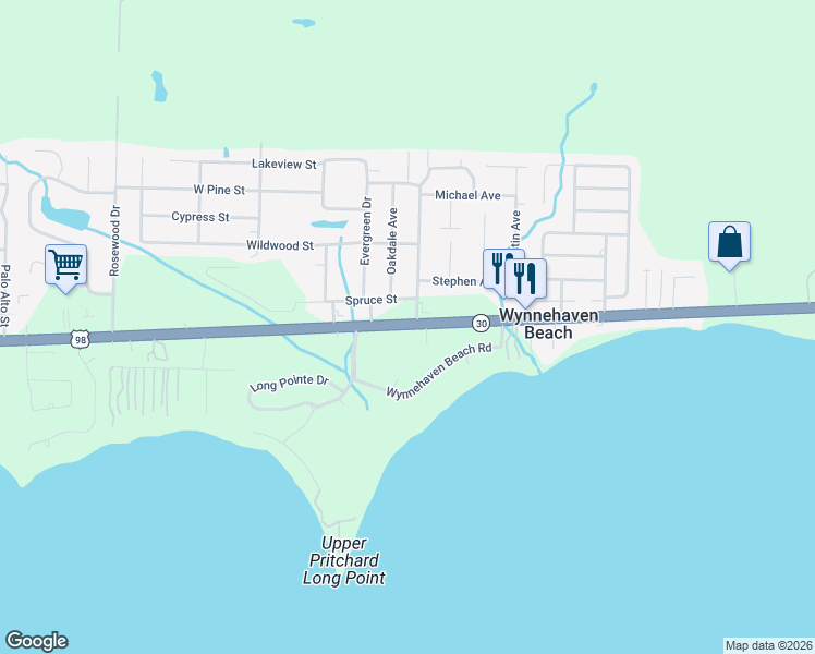 map of restaurants, bars, coffee shops, grocery stores, and more near 3011 U.S. 98 in Mary Esther