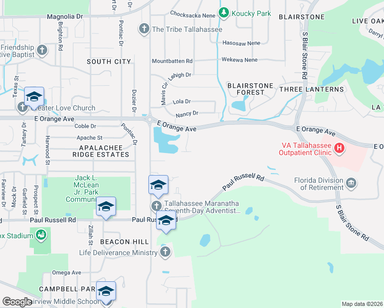 map of restaurants, bars, coffee shops, grocery stores, and more near 2849 Botany Place in Tallahassee