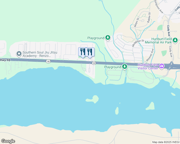 map of restaurants, bars, coffee shops, grocery stores, and more near 10 La Brisa Beach Circle in Mary Esther