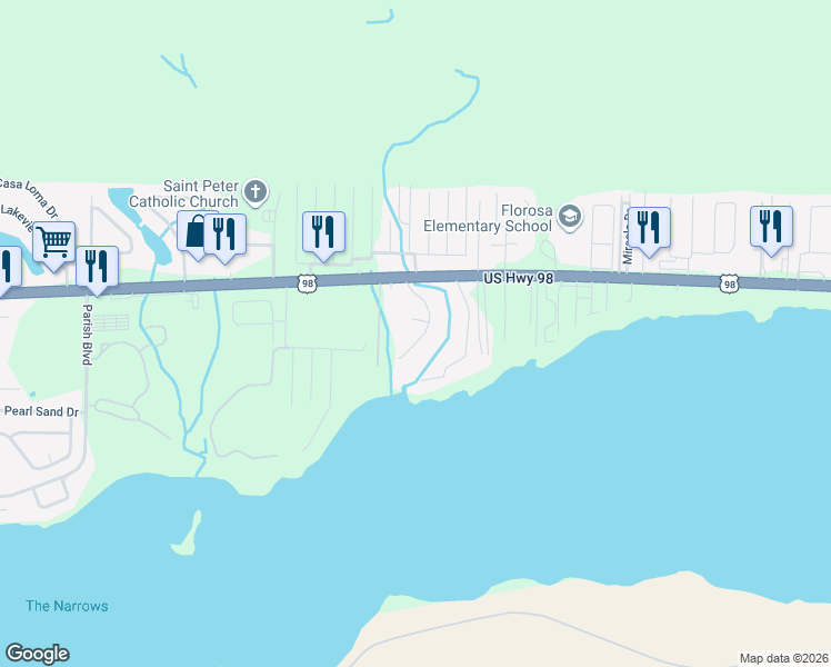 map of restaurants, bars, coffee shops, grocery stores, and more near 22 Neptune Drive in Mary Esther