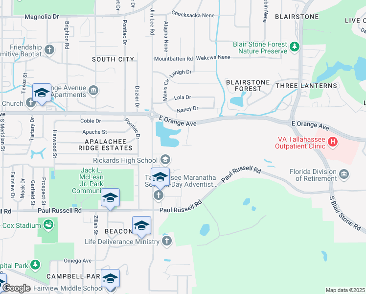 map of restaurants, bars, coffee shops, grocery stores, and more near 2852 Botany Place in Tallahassee