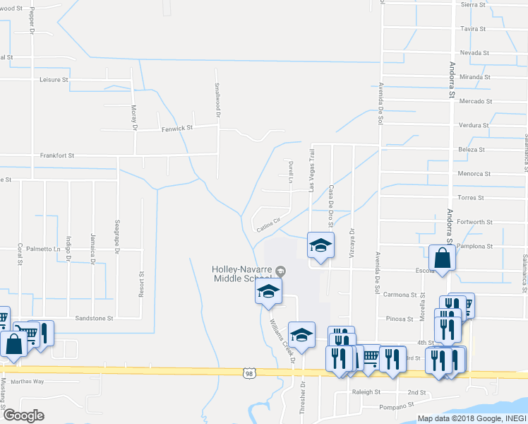 map of restaurants, bars, coffee shops, grocery stores, and more near 1957 Catline Circle in Navarre