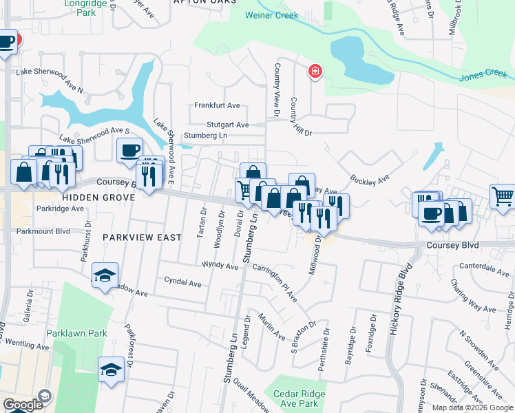 map of restaurants, bars, coffee shops, grocery stores, and more near Coursey Blvd & Stumberg Ln in Baton Rouge