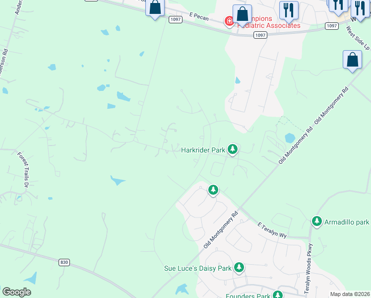 map of restaurants, bars, coffee shops, grocery stores, and more near 11831 Park Slope Drive in Willis