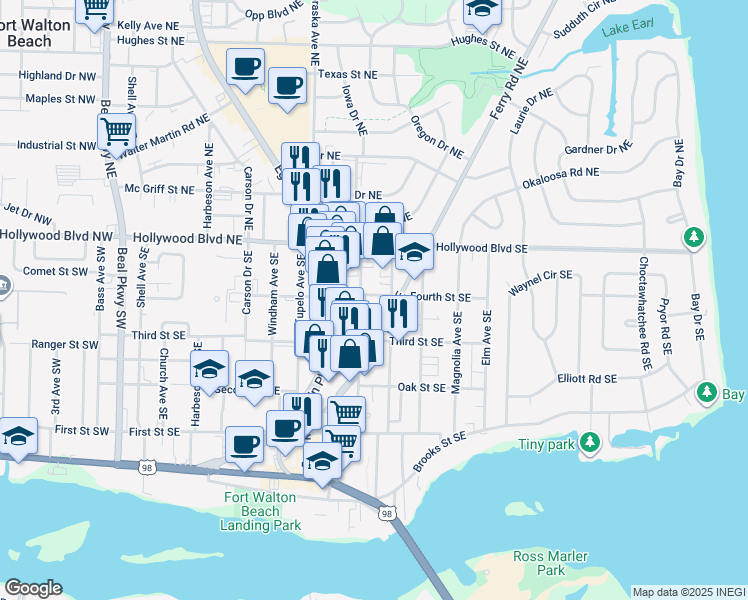 map of restaurants, bars, coffee shops, grocery stores, and more near 31 Chestnut Avenue Southeast in Fort Walton Beach