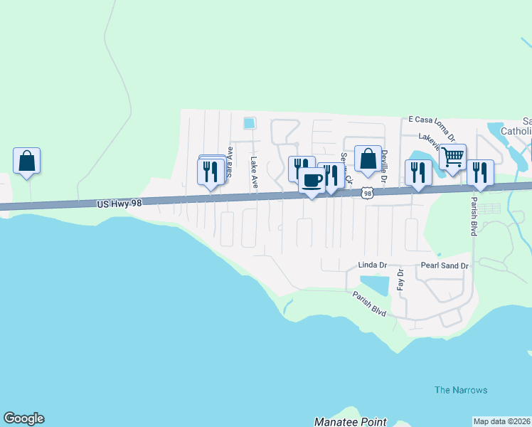 map of restaurants, bars, coffee shops, grocery stores, and more near 413 Bristol Cove Road in Mary Esther
