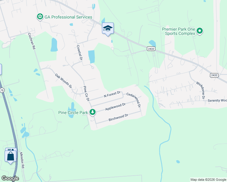 map of restaurants, bars, coffee shops, grocery stores, and more near 135 North Forest Drive in Willis