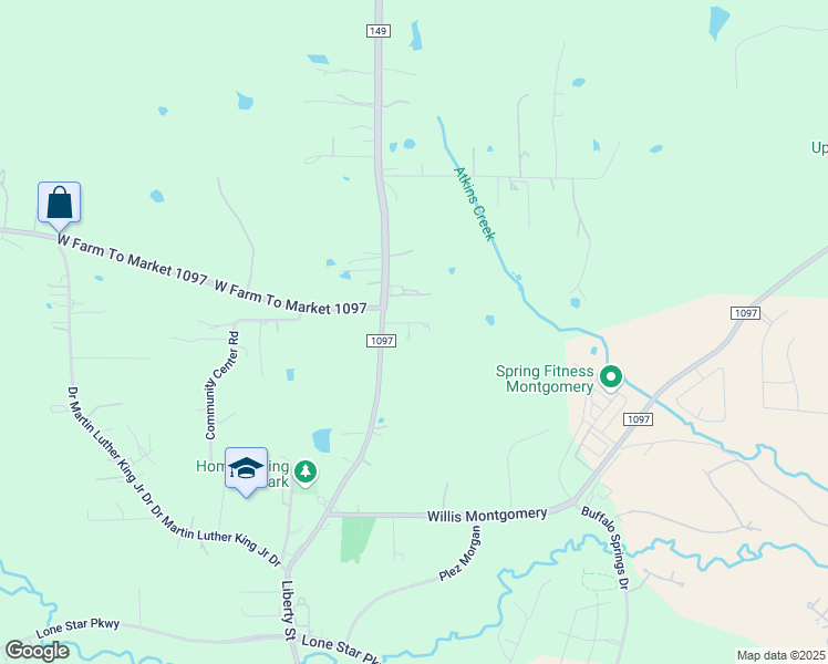 map of restaurants, bars, coffee shops, grocery stores, and more near 15726 Farm to Market 149 in Montgomery