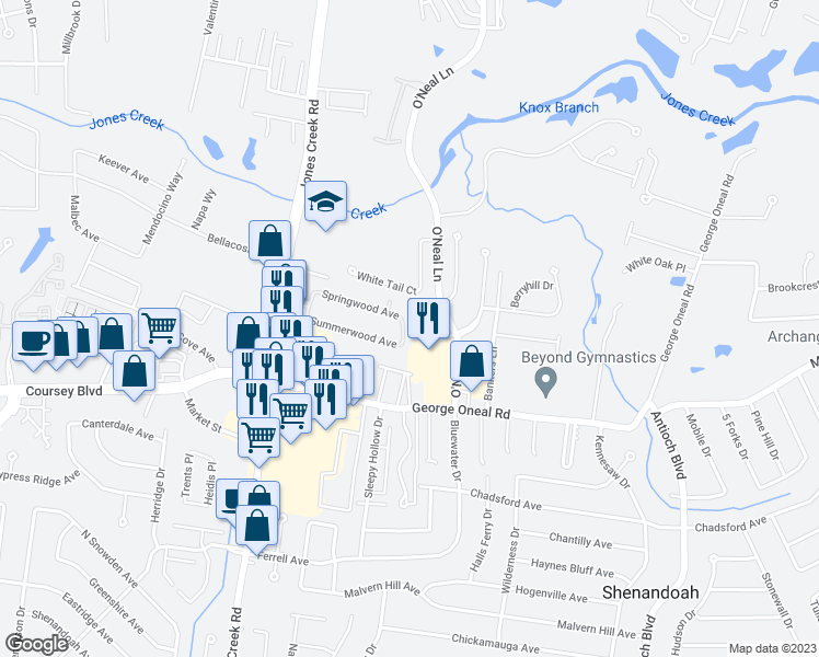 map of restaurants, bars, coffee shops, grocery stores, and more near 15685 Springwood Avenue in Baton Rouge