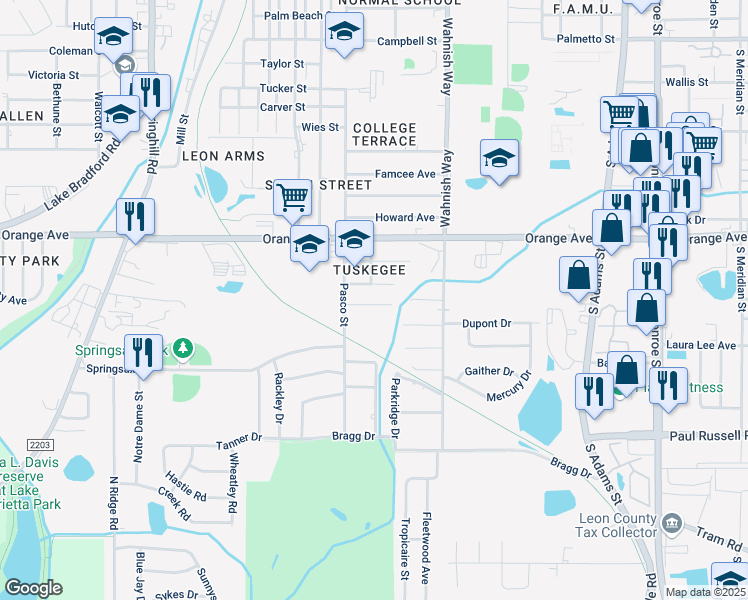 map of restaurants, bars, coffee shops, grocery stores, and more near in Tallahassee