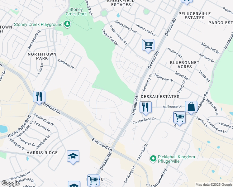 map of restaurants, bars, coffee shops, grocery stores, and more near 13840 Dessau Road in Pflugerville