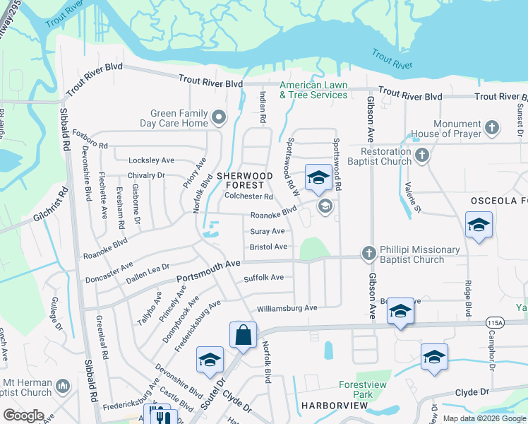 map of restaurants, bars, coffee shops, grocery stores, and more near 4622 Colchester Road in Jacksonville