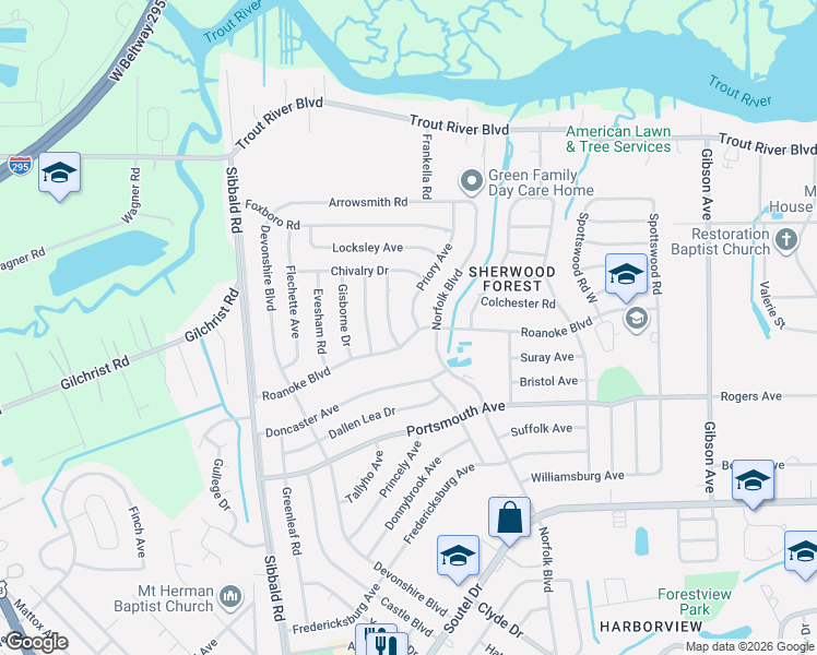map of restaurants, bars, coffee shops, grocery stores, and more near 9531 Little John Road in Jacksonville