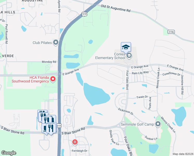 map of restaurants, bars, coffee shops, grocery stores, and more near 2400 Orange Avenue in Tallahassee