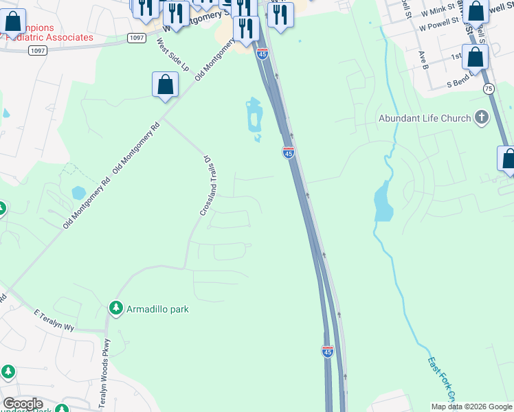 map of restaurants, bars, coffee shops, grocery stores, and more near Interstate 45 in Willis
