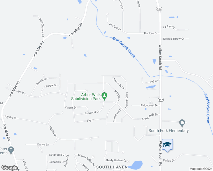 map of restaurants, bars, coffee shops, grocery stores, and more near 23339 Mango Drive in Denham Springs