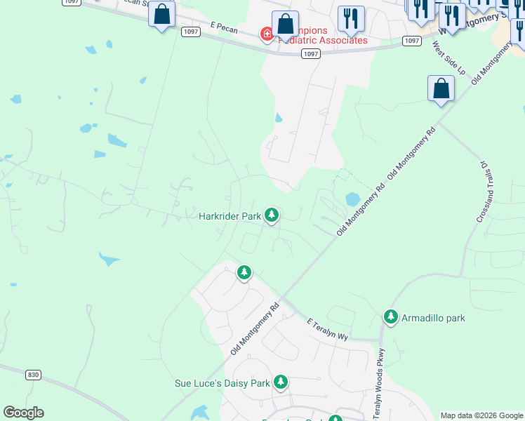 map of restaurants, bars, coffee shops, grocery stores, and more near 11844 Hilltop Drive in Willis
