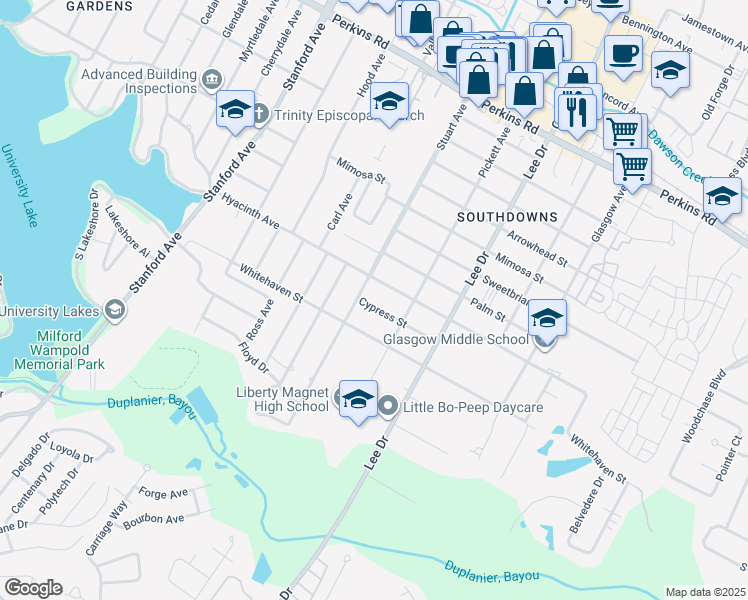 map of restaurants, bars, coffee shops, grocery stores, and more near 4240 Hyacinth Avenue in Baton Rouge