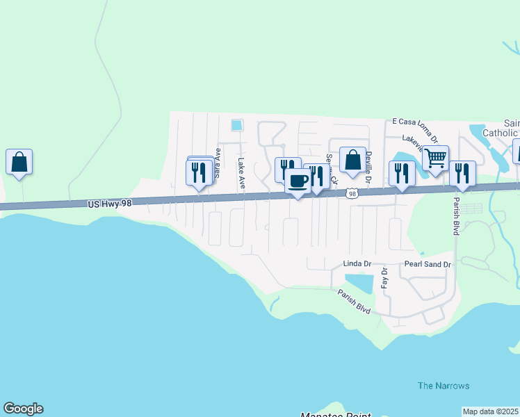 map of restaurants, bars, coffee shops, grocery stores, and more near 425 Bristol Cove Road in Mary Esther