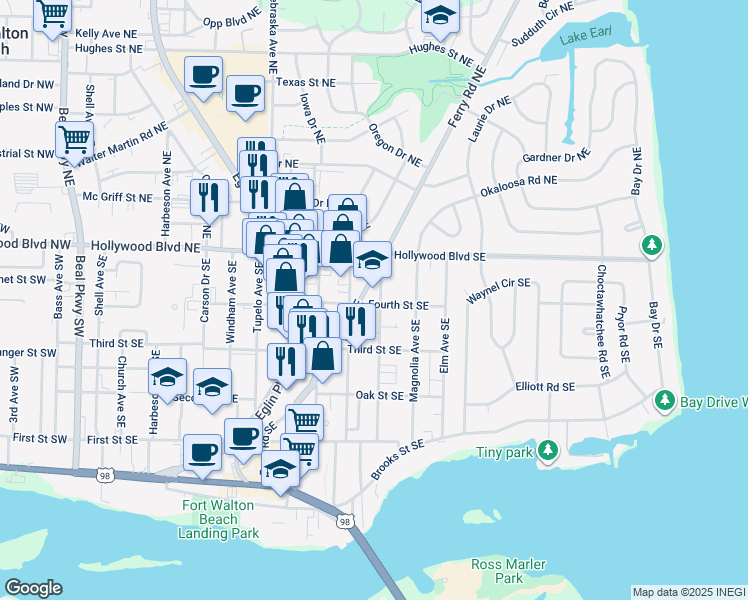 map of restaurants, bars, coffee shops, grocery stores, and more near 16 Ferry Road Southeast in Fort Walton Beach