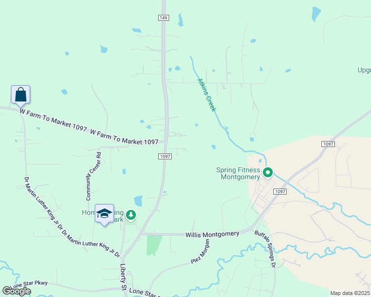 map of restaurants, bars, coffee shops, grocery stores, and more near 15726 Farm to Market 149 in Montgomery
