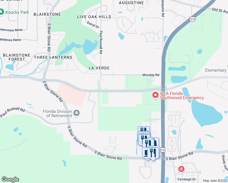 map of restaurants, bars, coffee shops, grocery stores, and more near 2180 Orange Avenue in Tallahassee