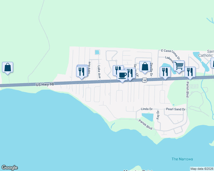 map of restaurants, bars, coffee shops, grocery stores, and more near 427 Bristol Cove Road in Mary Esther