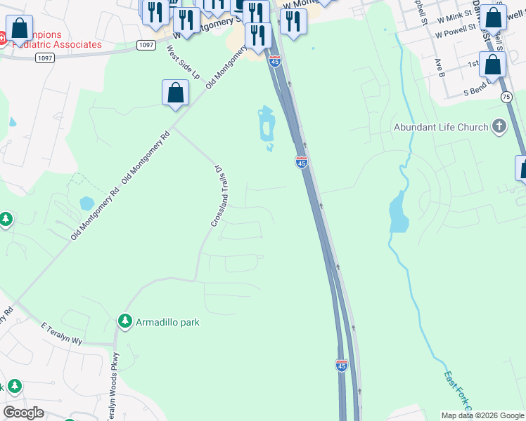 map of restaurants, bars, coffee shops, grocery stores, and more near Interstate 45 in Willis
