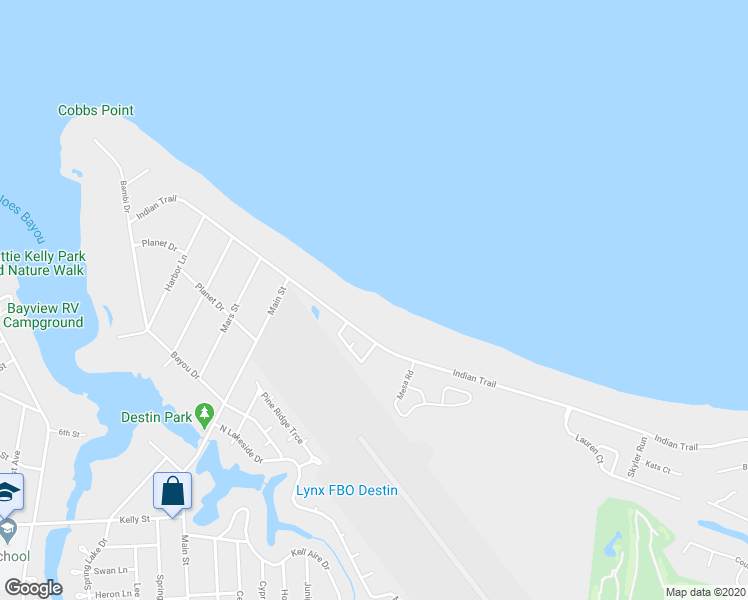 map of restaurants, bars, coffee shops, grocery stores, and more near 3871 Indian Trail in Destin